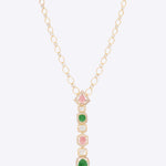 14k gold pendant with pink tourmaline, green aventurine, and Polki diamonds