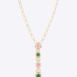 14k gold pendant with pink tourmaline, green aventurine, and Polki diamonds