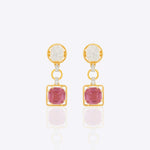 14K gold Pink Precision Earrings with Polki diamonds and a pink gemstone drop.