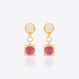 14K gold Pink Precision Earrings with Polki diamonds and a pink gemstone drop.