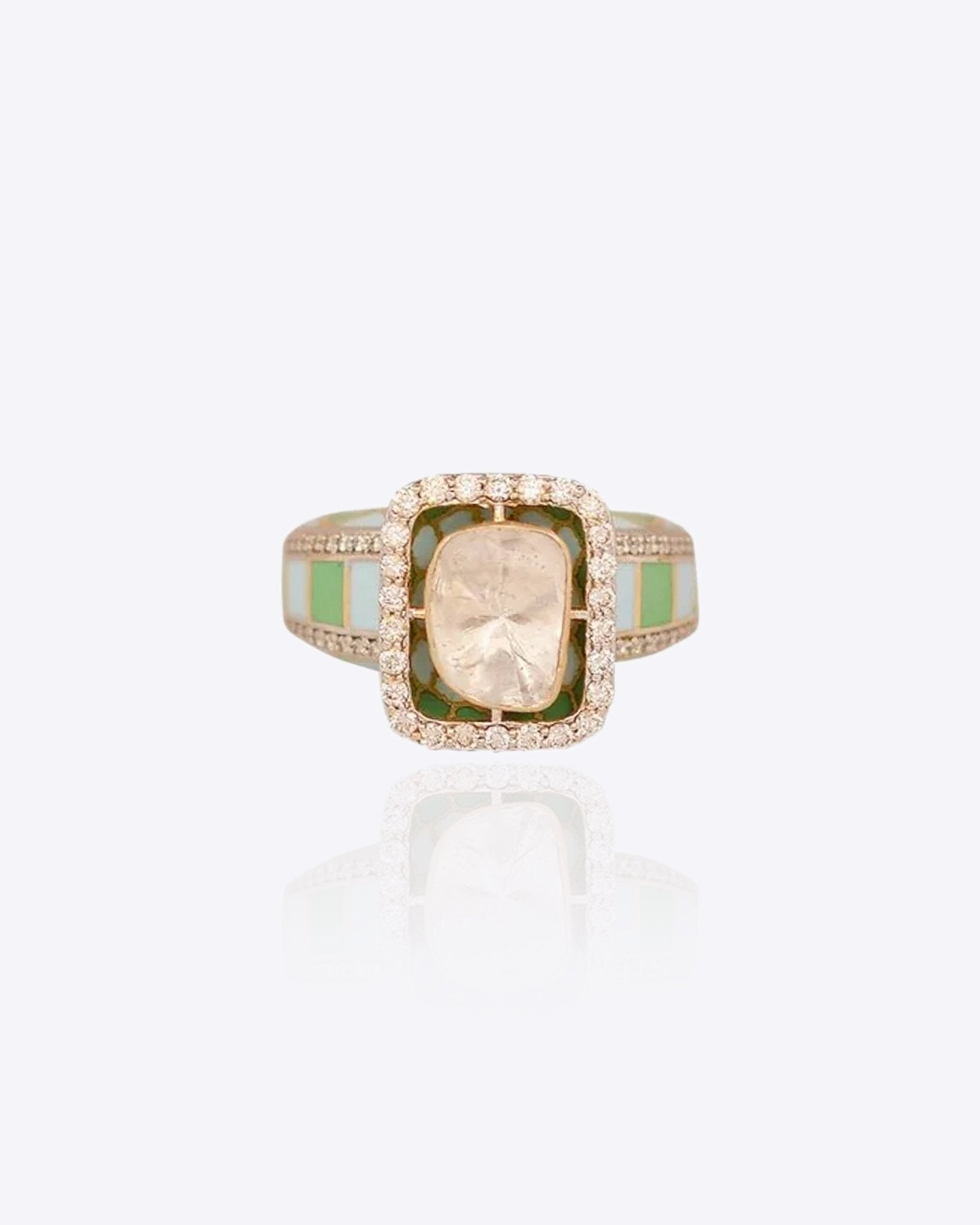 Gold ring with vibrant enamel detailing in a smooth, graceful band.