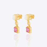 14K gold Pink Precision Earrings with Polki diamonds and a pink gemstone drop.