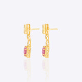 14K gold Pink Precision Earrings with Polki diamonds and a pink gemstone drop.
