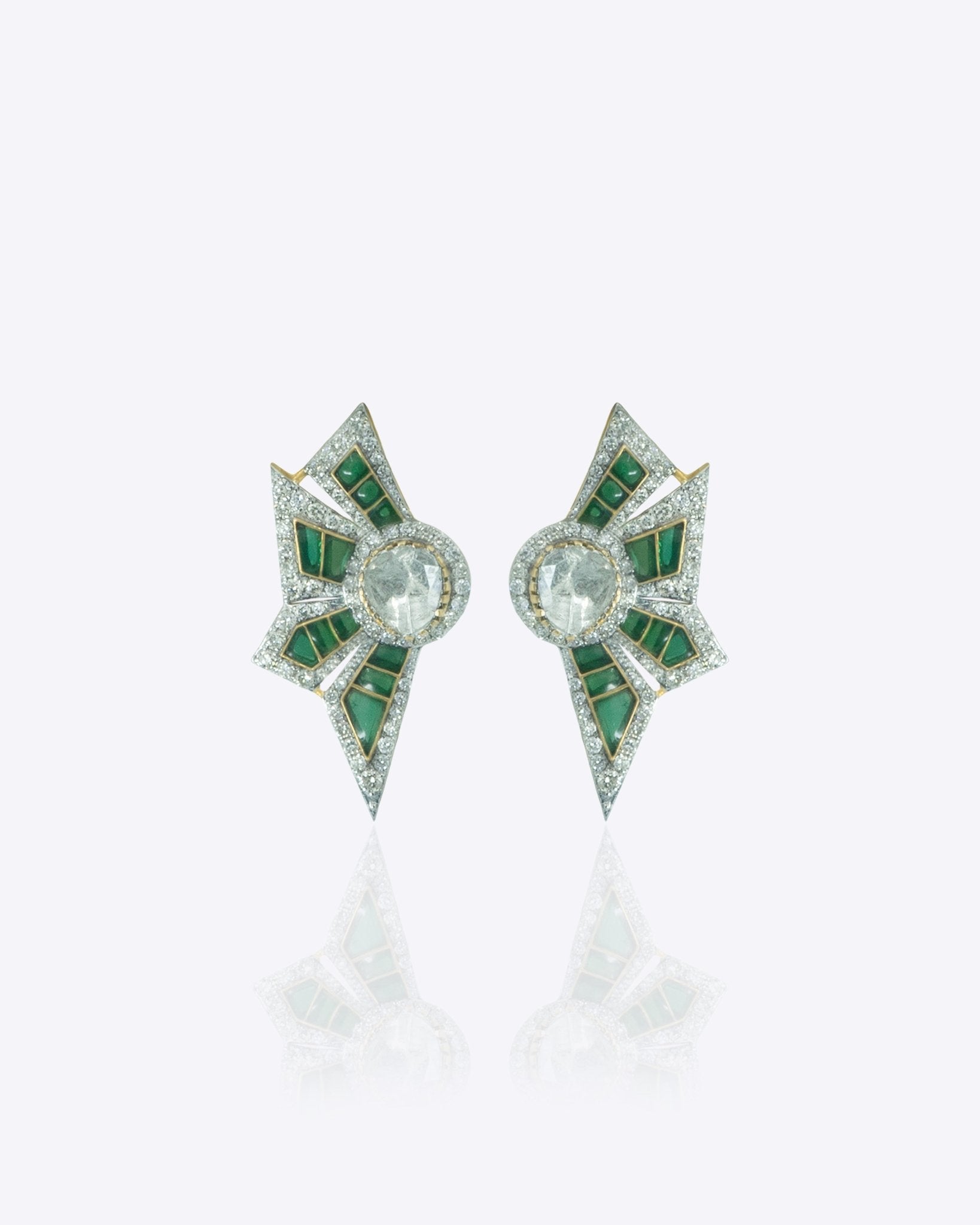 14K gold half-floral earrings with a two-tone finish.