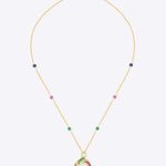Rainbow Orbit Necklace in 14k gold with Polki, emerald, sapphire, and tourmaline beads