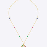 Rainbow Orbit Necklace in 14k gold with Polki, emerald, sapphire, and tourmaline beads
