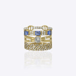 Quadrelle Layer Ring in 14K gold with Polki centerpiece and blue stone accents