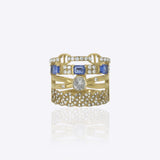 Quadrelle Layer Ring in 14K gold with Polki centerpiece and blue stone accents
