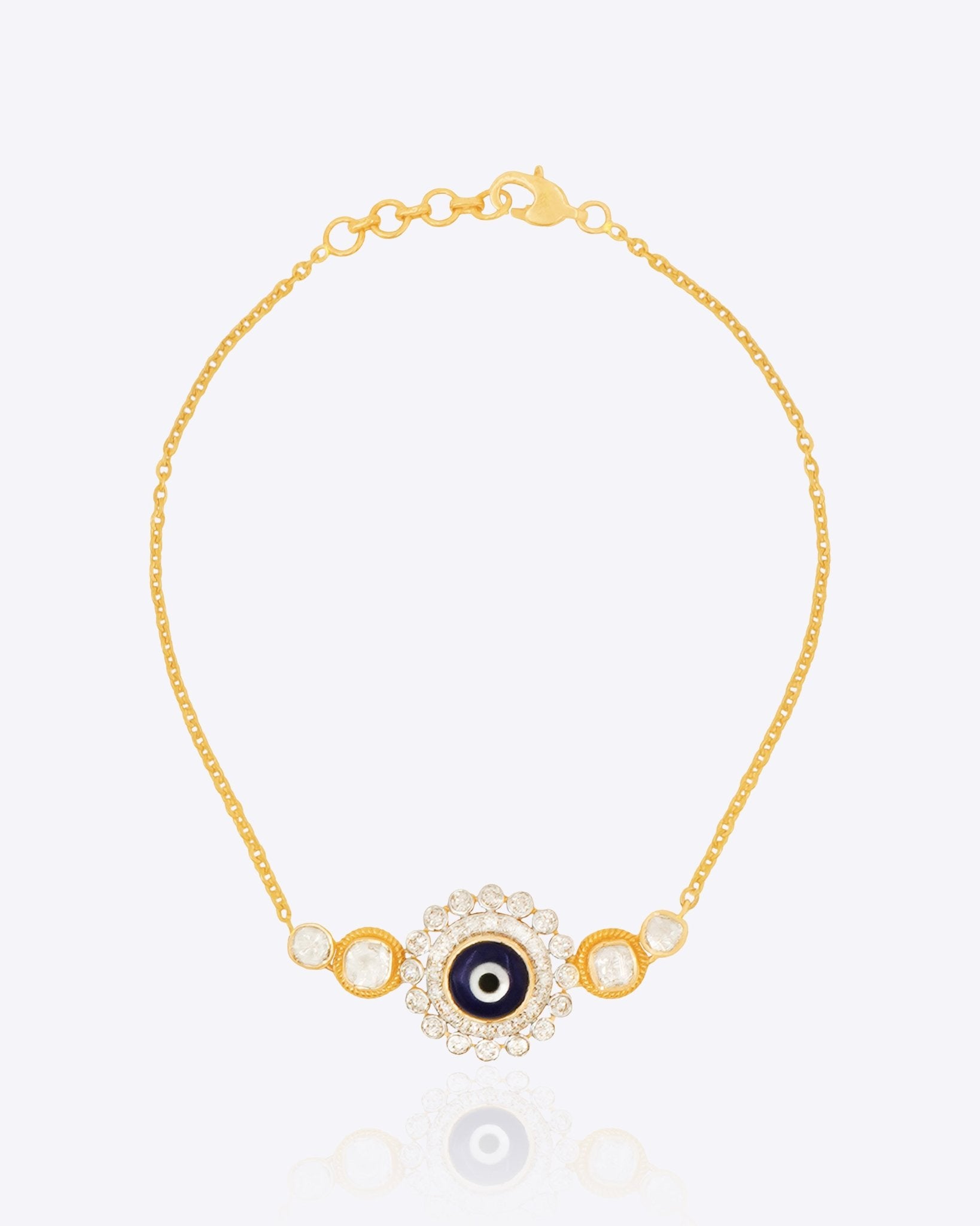 14k gold bracelet with an Evil Eye motif in Polki and diamonds