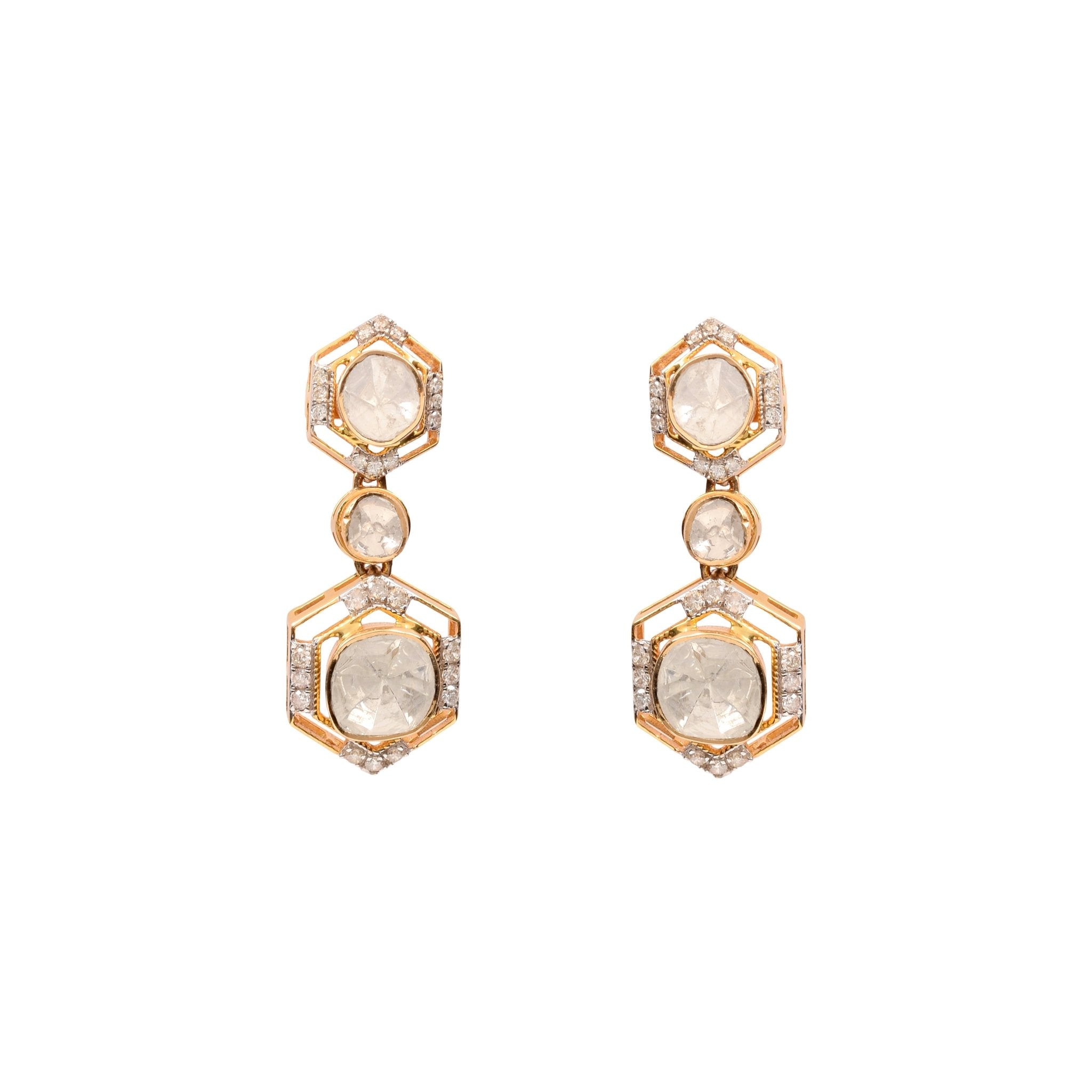 Calista earrings worn for vintage drama, reflecting luxury Polki aesthetic.