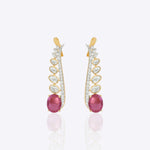 14k gold Pink Flame Earcuffs with Polki, diamonds, and a radiant pink gemstone.