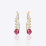 14k gold Pink Flame Earcuffs with Polki, diamonds, and a radiant pink gemstone.