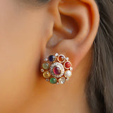 Navratna Polki Diamond Ear Studs