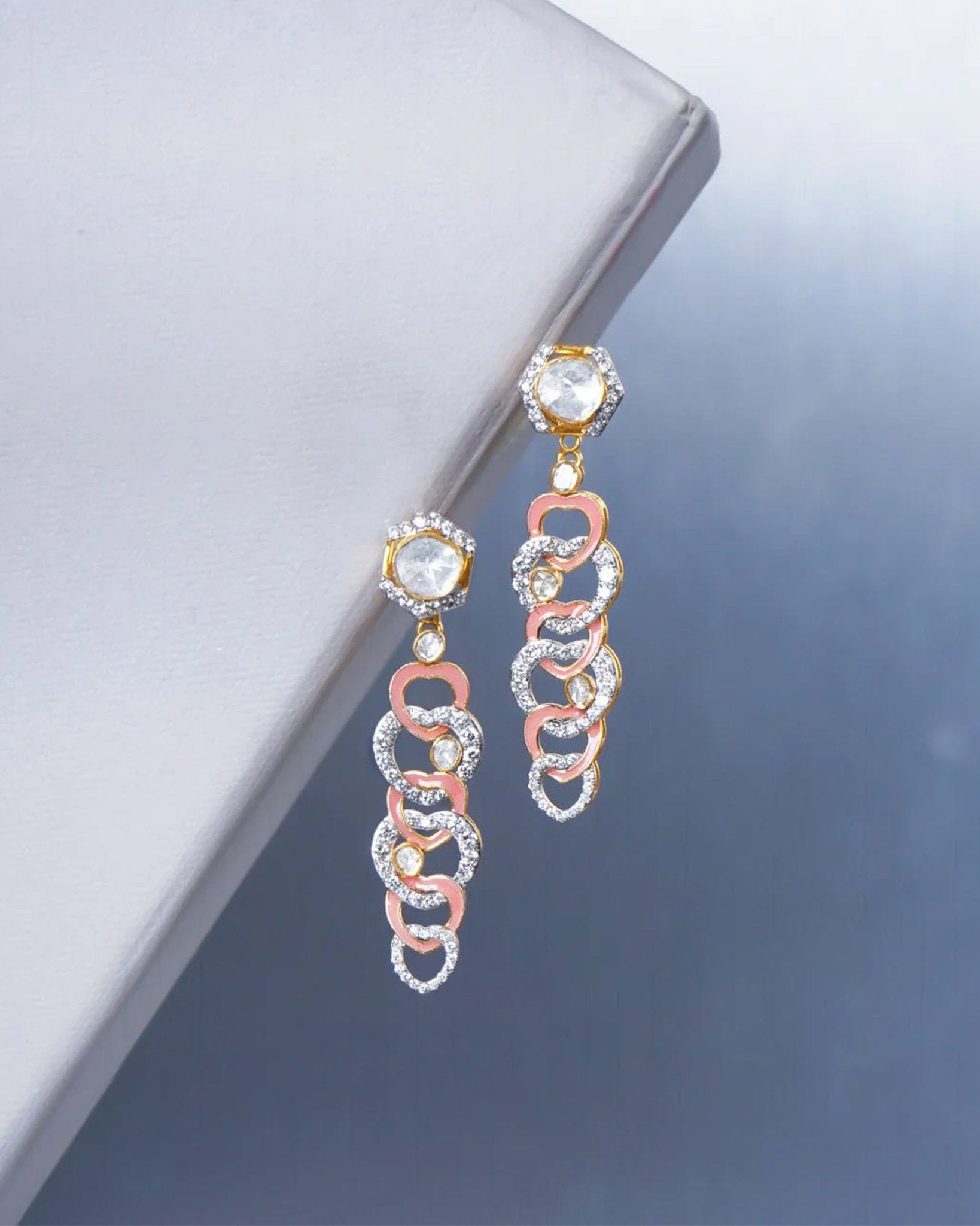 14k gold detachable Polki diamond earrings, wearable long or as studs.