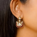Rosewood Polki Diamond Earrings with scarlet threadwork and structured gold detailing