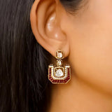 Rosewood Polki Diamond Earrings with scarlet threadwork and structured gold detailing