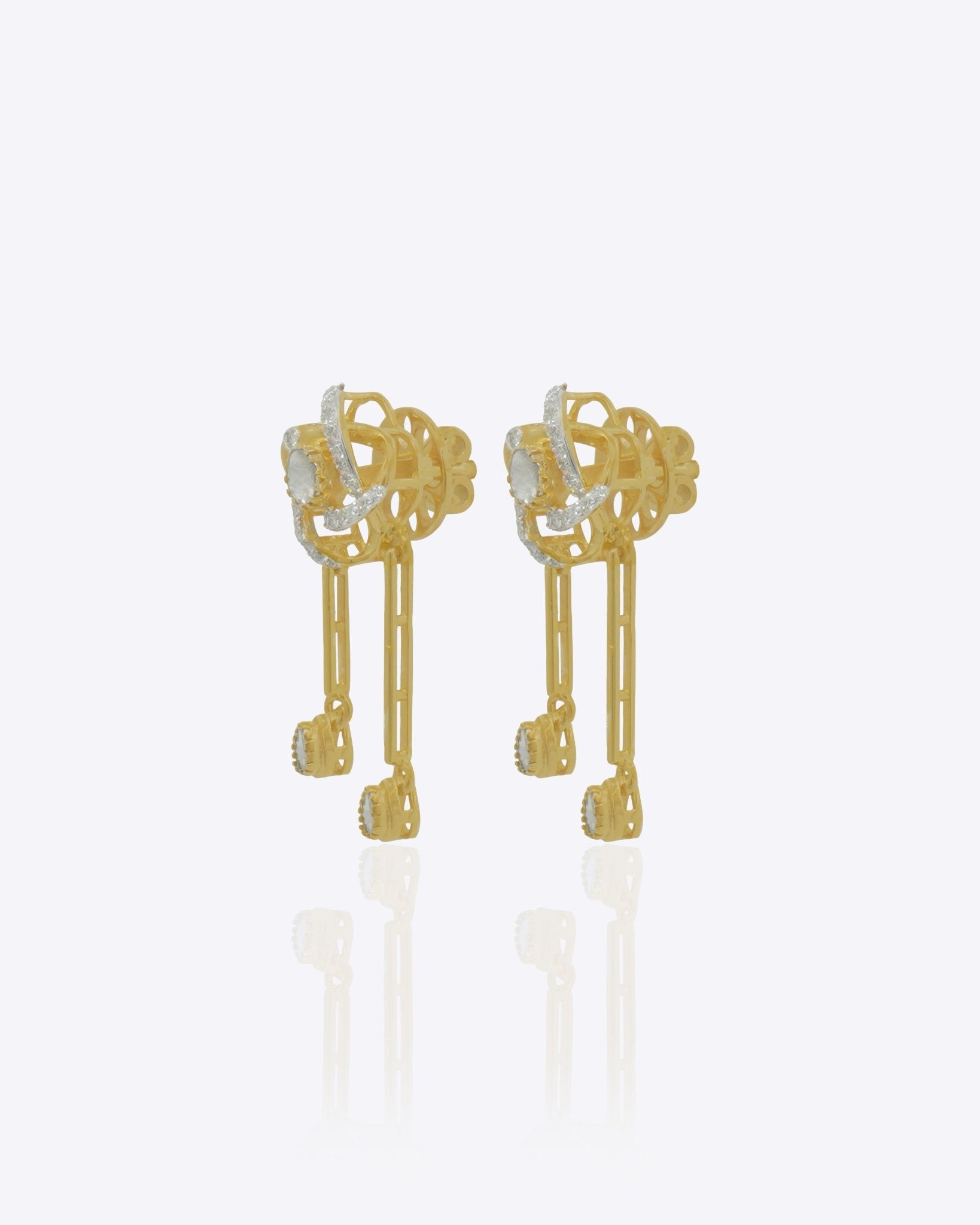 14K gold drop earrings with pear-shaped stones and knot motif