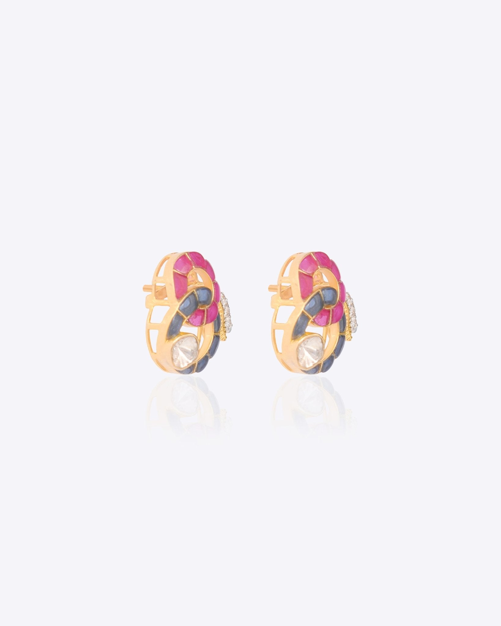 14K gold hooked earrings with Polki stones and talaf detailing