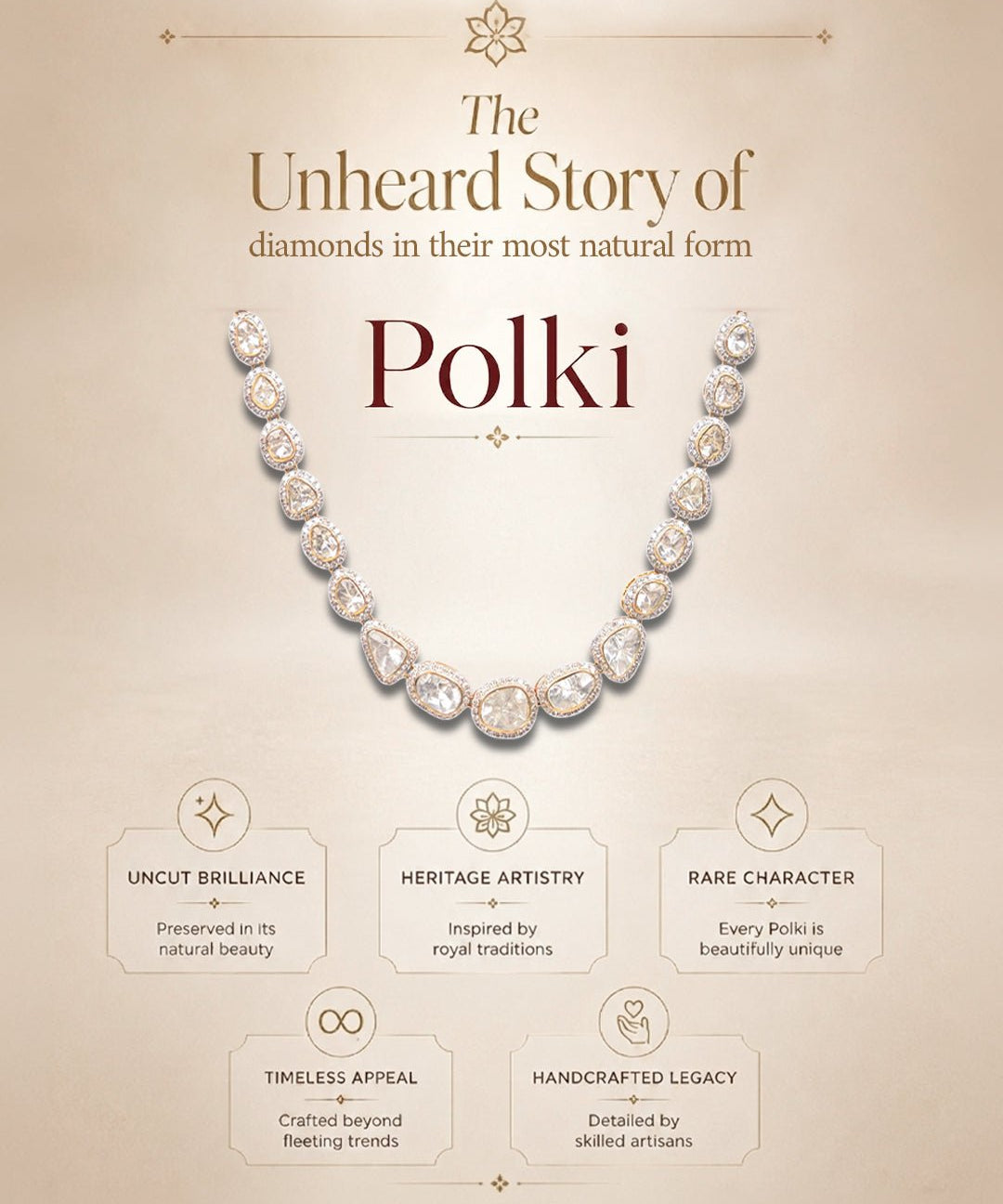 Educational banner explaining the beauty and artistry of Polki diamonds