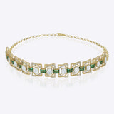 14K gold choker with square emeralds, Polki detailing, and diamond accents.