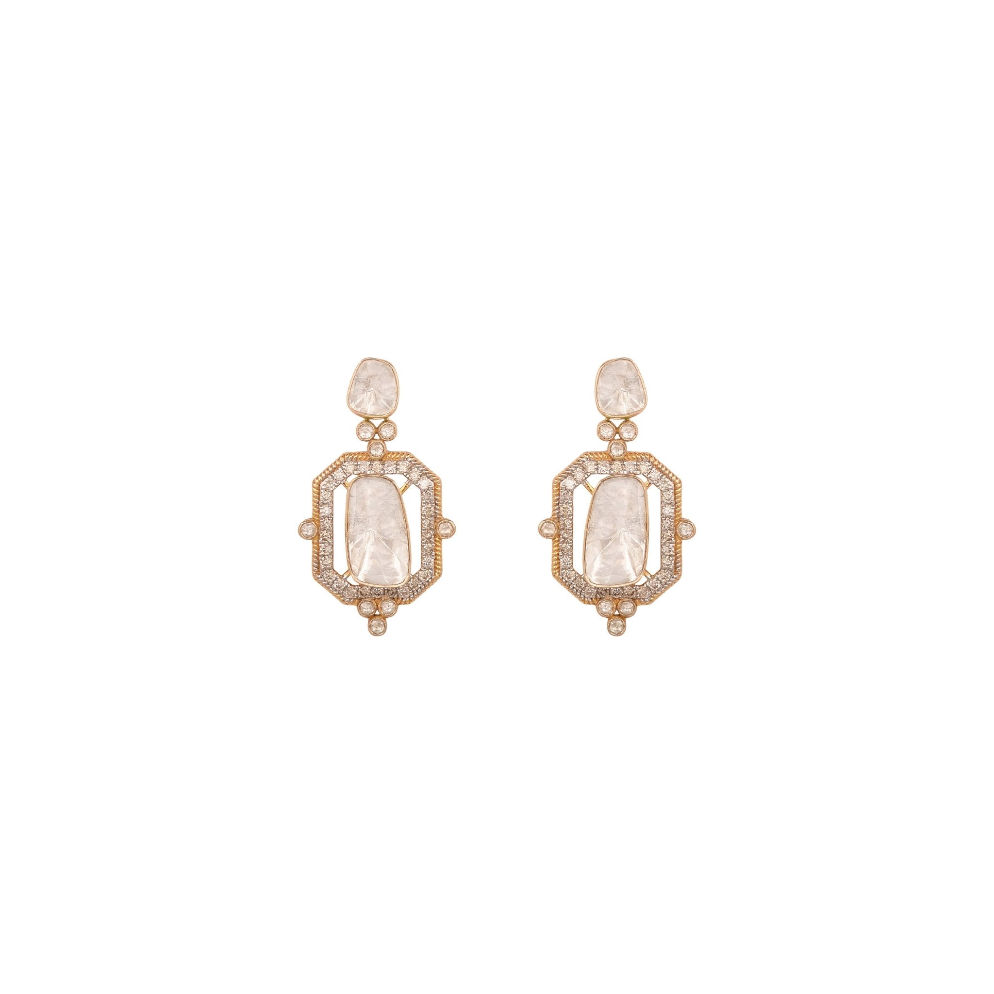 Ethereal Drop Earrings on model styled for bridal portraits, highlighting Jaipur-style polki finery.