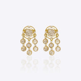 14K gold earrings with a luminous Polki stone and a cascade of shimmering drops
