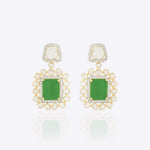 14K gold earrings with emeralds, Polki, and diamond accents