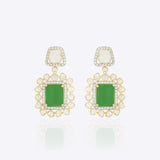 14K gold earrings with emeralds, Polki, and diamond accents