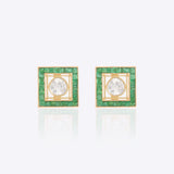 18k gold stud earrings with a Polki centerpiece and emerald halo