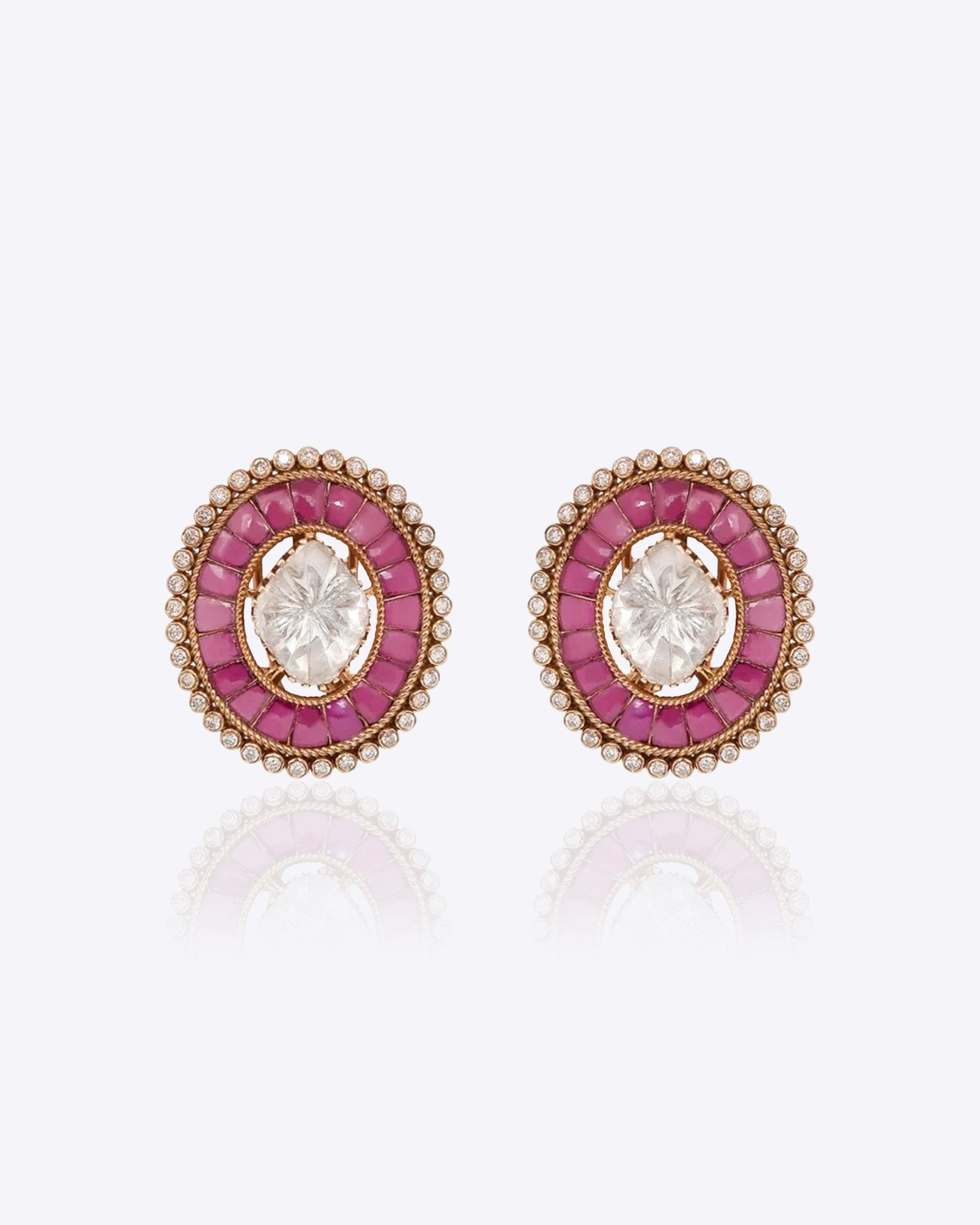 Scarlet Spark Polki Earrings in 14K gold with deep maroon gemstone accents