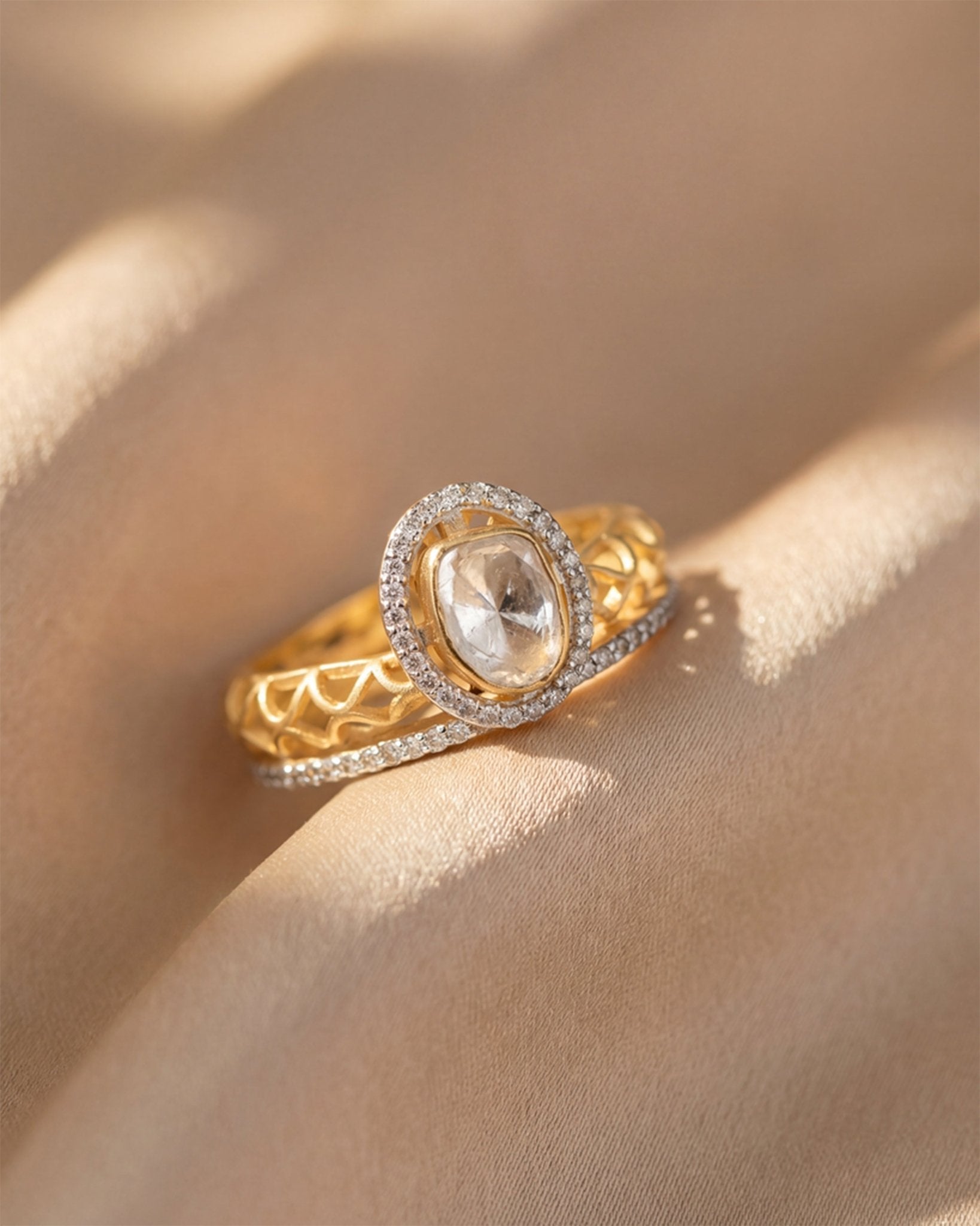 18K gold Polki Moonlit Ring with diamonds inspired by moonlight.