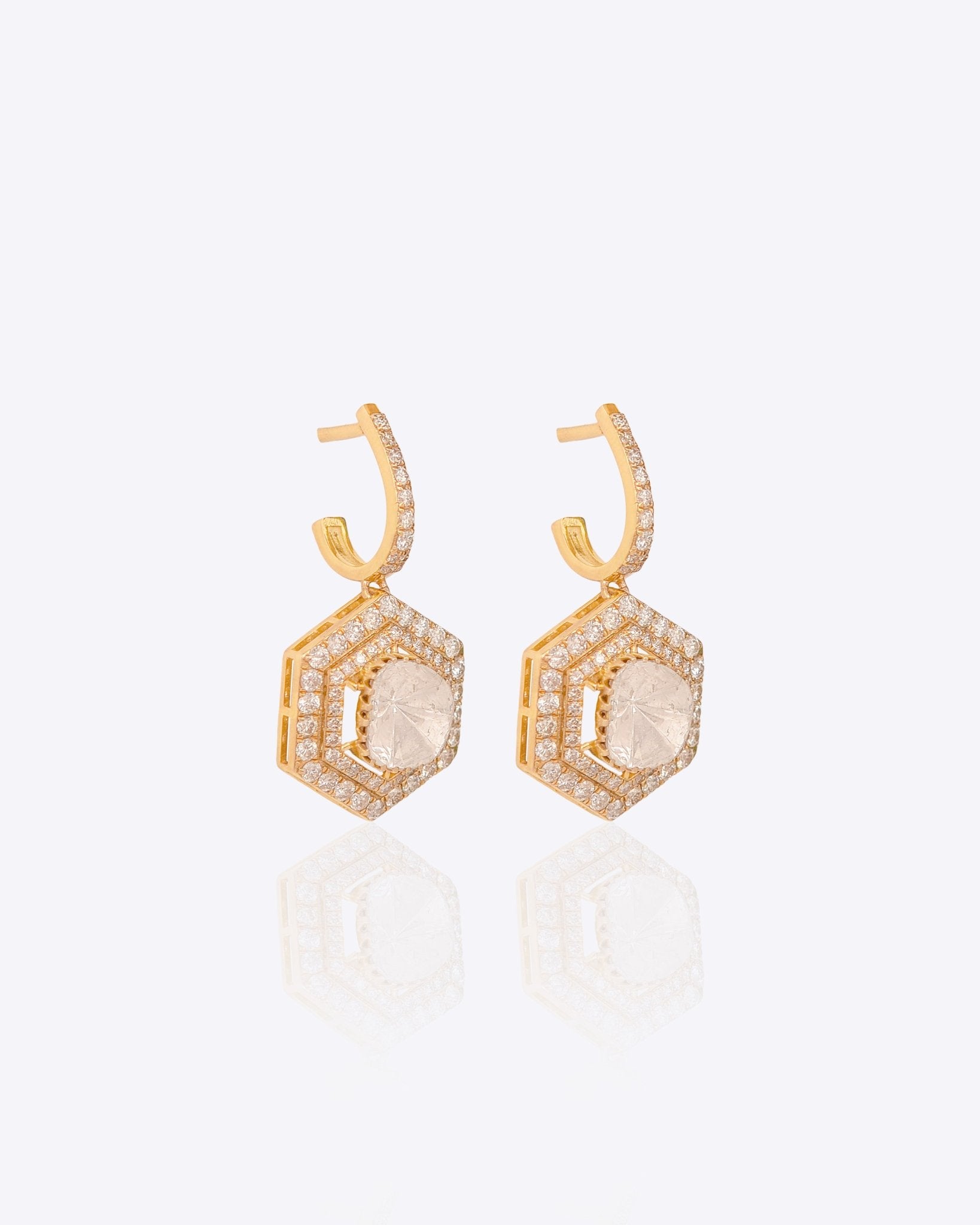 18K gold hoop earrings with Polki and geometric detailing