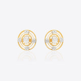 14K gold earrings with textured circular detailing and sparkling Polki diamonds
