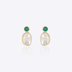 18K gold earrings with Polki diamonds and green onyx accents.