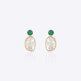 18K gold earrings with Polki diamonds and green onyx accents.