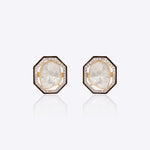 Regal Polki Diamond Enamel Ear Studs in 14K gold with bold black enamel detailing