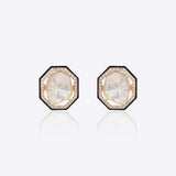 Regal Polki Diamond Enamel Ear Studs in 14K gold with bold black enamel detailing