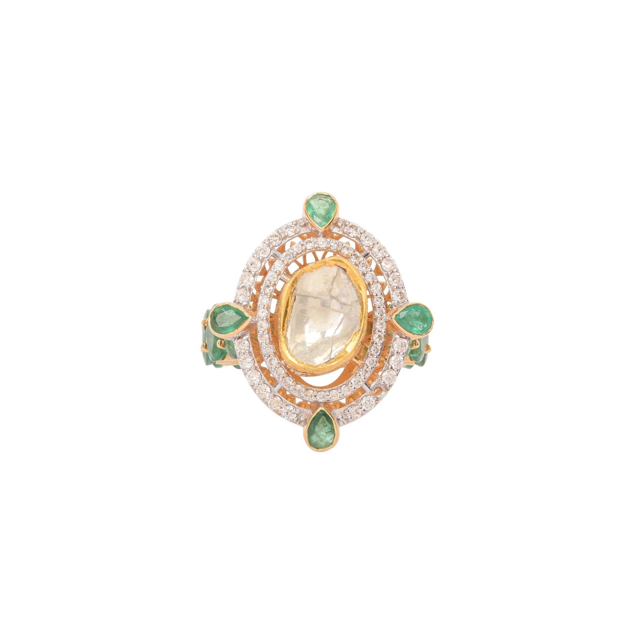Sage Secret Diamond Polki Ring in heritage setting