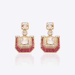 Rosewood Polki Diamond Earrings with scarlet threadwork and structured gold detailing