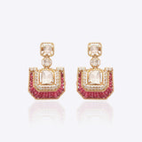 Rosewood Polki Diamond Earrings with scarlet threadwork and structured gold detailing