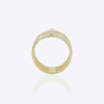 14K gold plated ring with diamond-lined layered bands and a sculpted bow centerpiece.