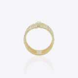 14K gold plated ring with diamond-lined layered bands and a sculpted bow centerpiece.