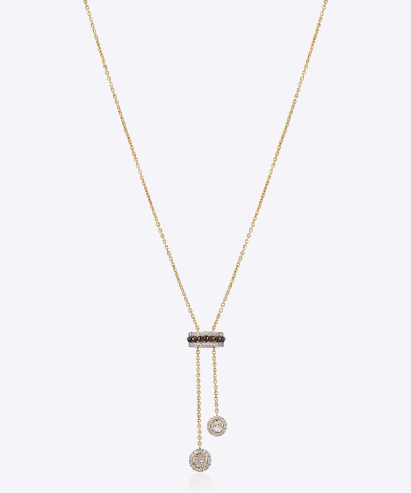 Gold Polki Lariat Mangalsutra with delicate circular links and a layered design.
