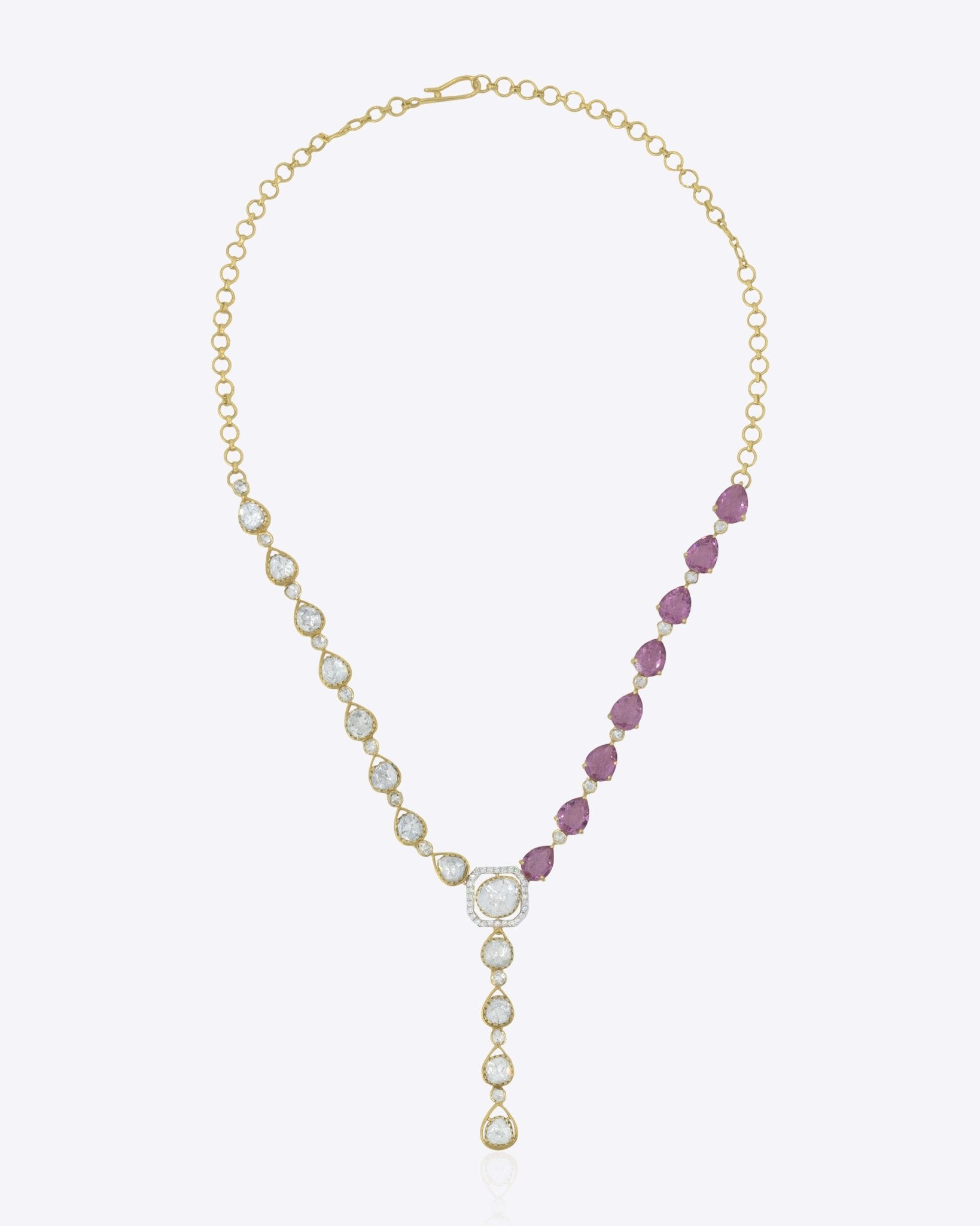 14k gold Petalina Polki Necklace with a blush pink stone and radiant Polki.