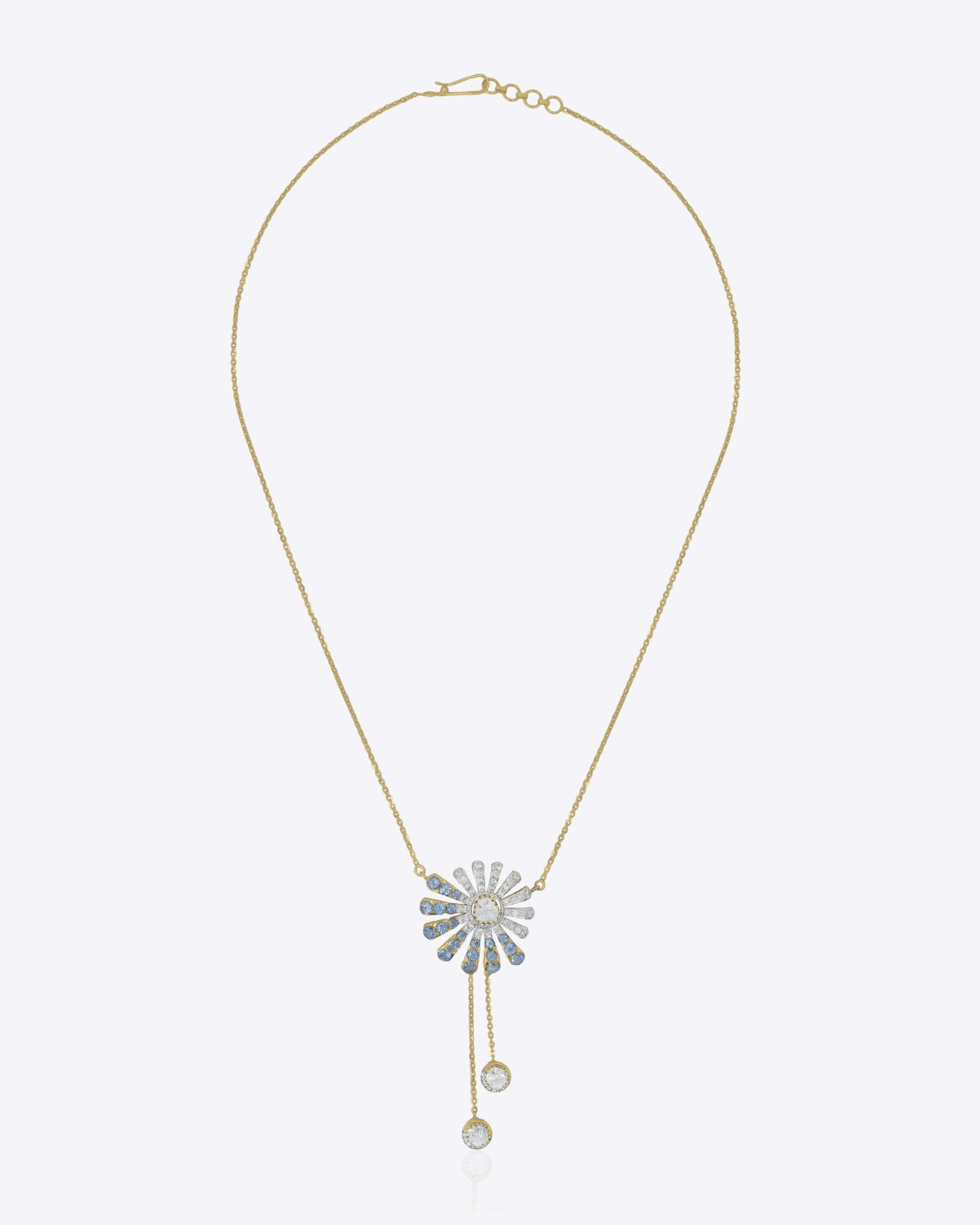 Solara Arc Necklace in 14K gold with radiant Polki accents in an arc silhouette
