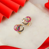 14K gold hooked earrings with Polki stones and talaf detailing