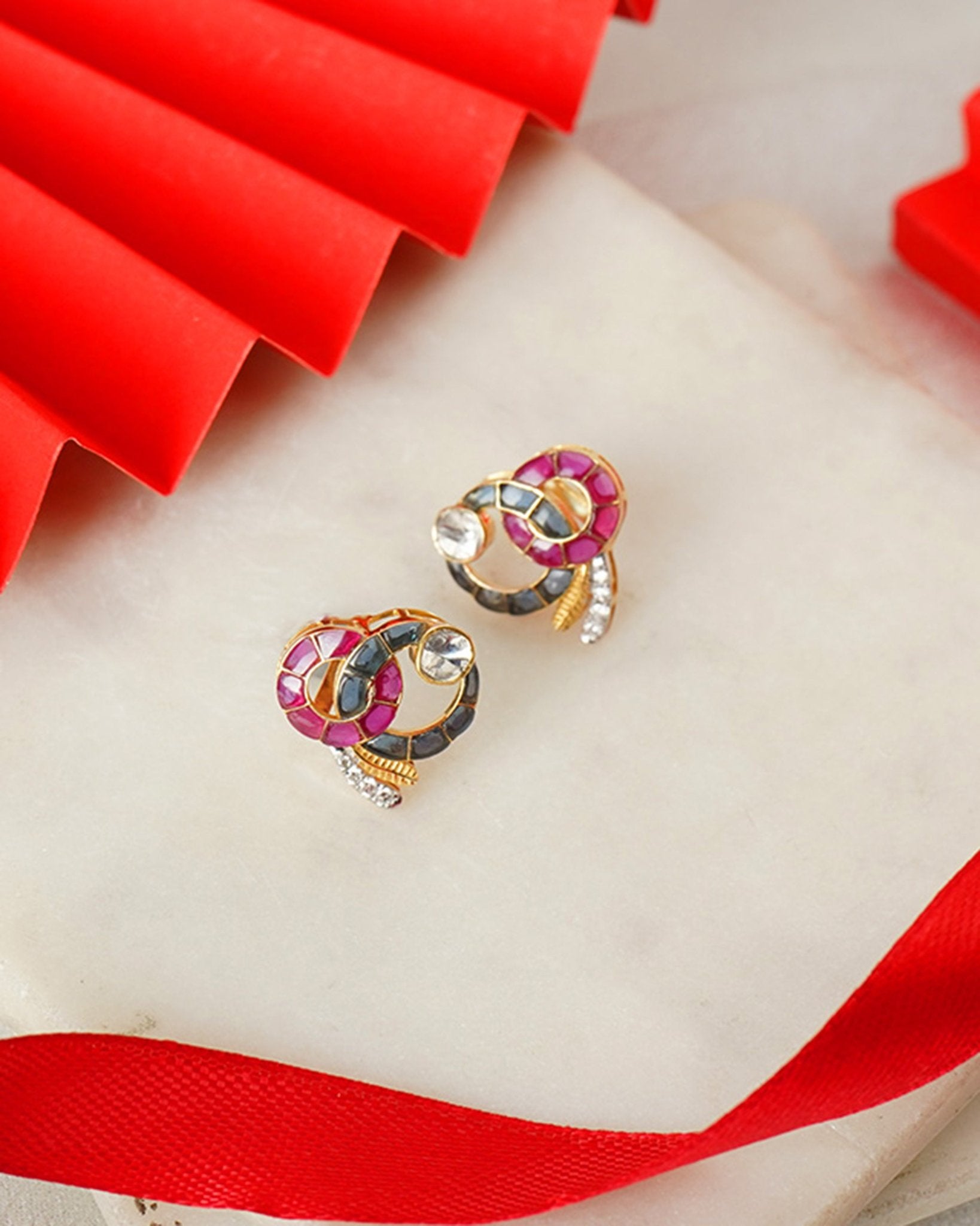 14K gold hooked earrings with Polki stones and talaf detailing
