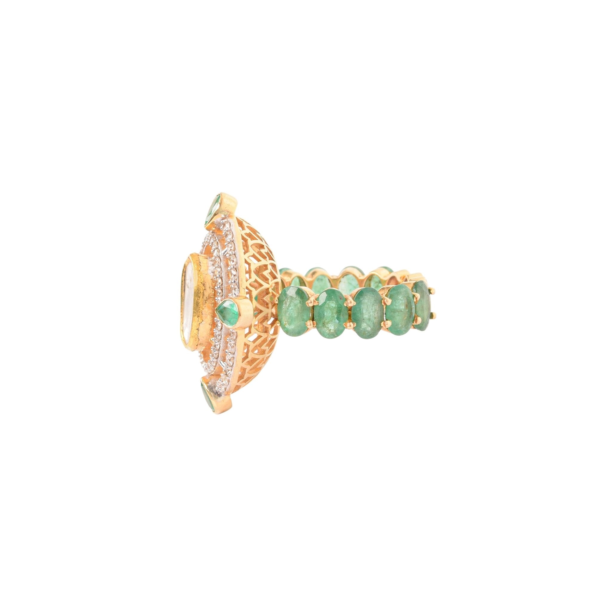 Sage Secret Diamond Polki Ring in heritage setting
