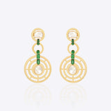 18K gold earrings with a green talaf center framed by Polki diamonds