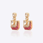 Rosewood Polki Diamond Earrings with scarlet threadwork and structured gold detailing